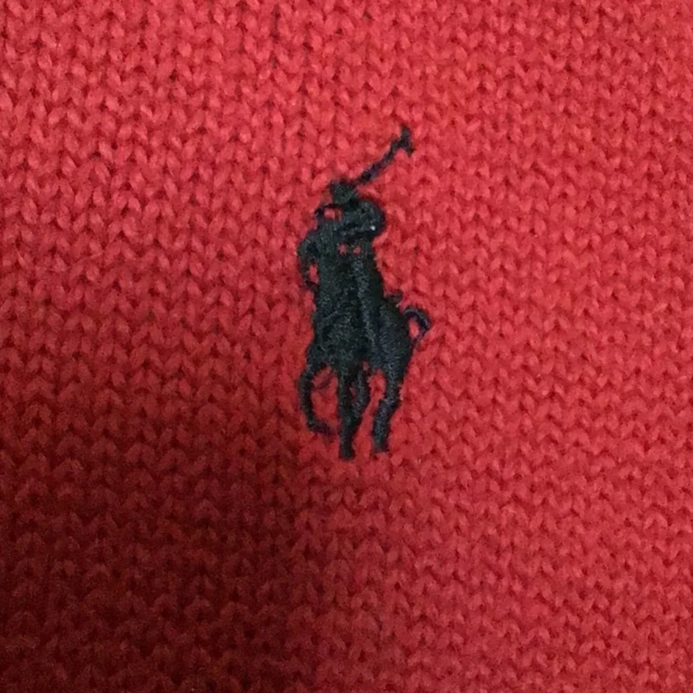 Polo Ralph Lauren Quarter Zip Black Logo Leather tab Zipper Red‎ Sweater Large